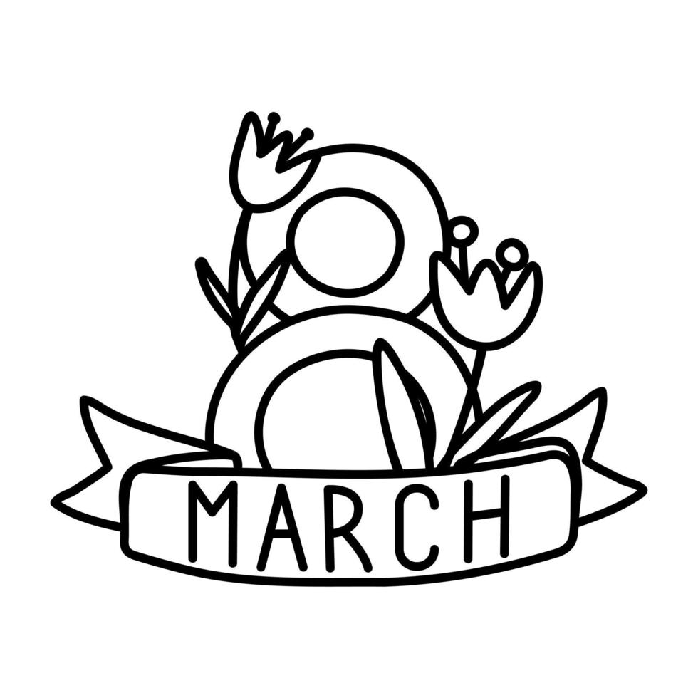 doodle tarjeta de felicitación del 8 de marzo para el día internacional de la mujer. vector