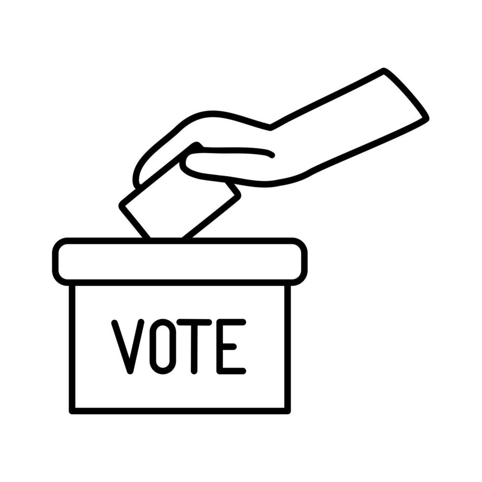 Womans hand places a ballot paper in a ballot box. Election concept. Doodle design vector illustration