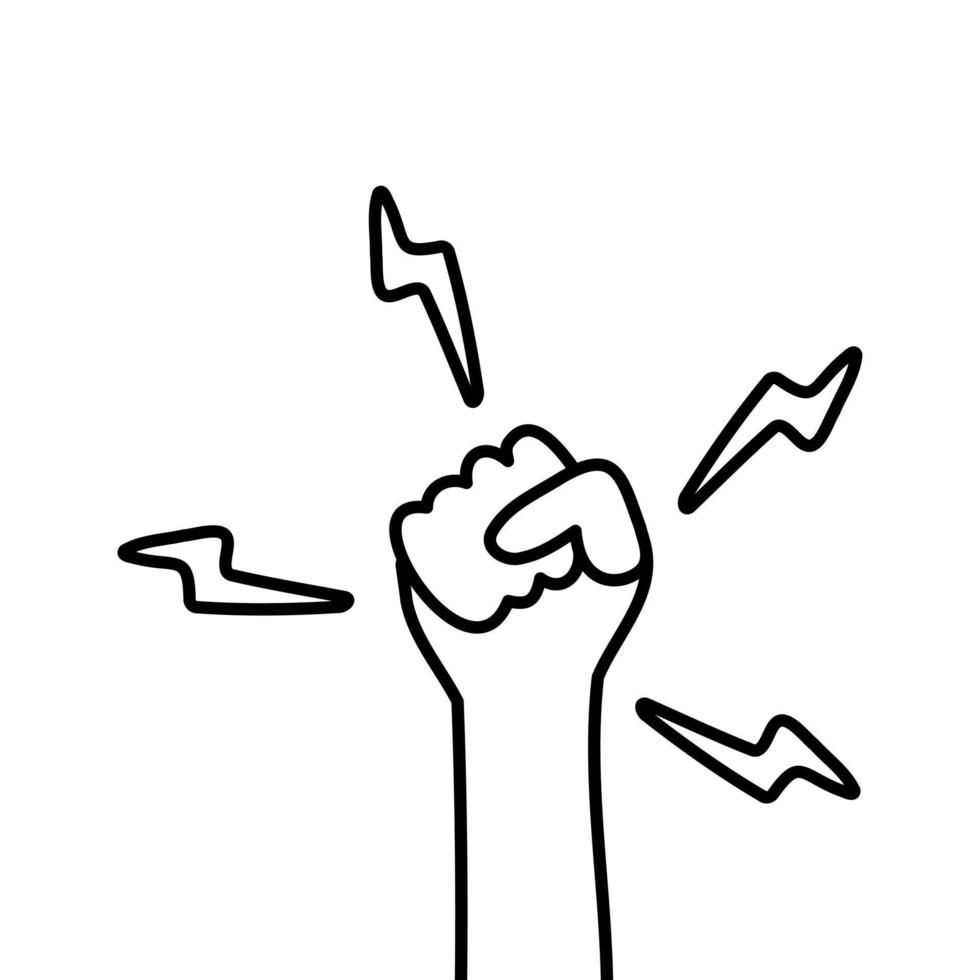 Woman's hand with a raised fist. Feminine power. vector