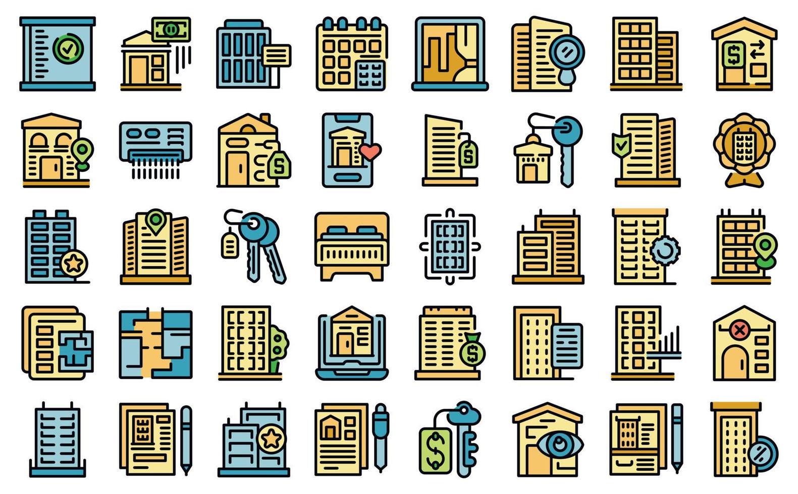 alquilar un apartamento iconos conjunto vector plano