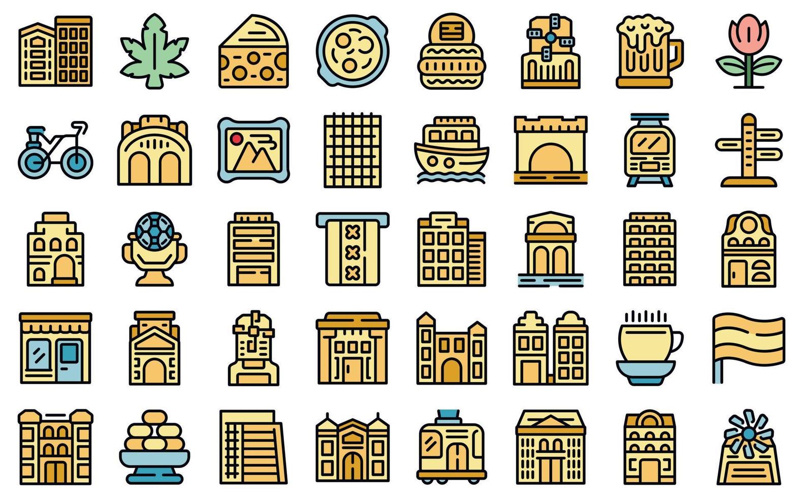Amsterdam icons set vector flat