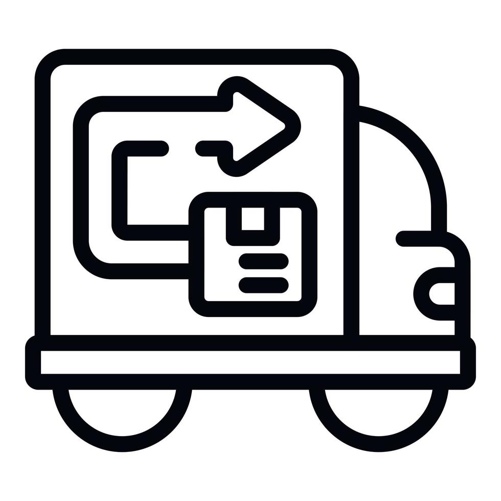 vector de contorno de icono de producto de devolución de camión. envío de caja