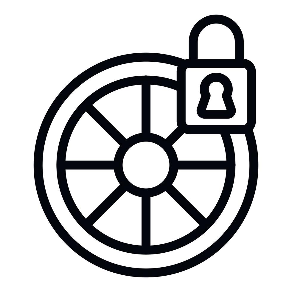 Wheel cycling lock icon outline vector. Key secure vector