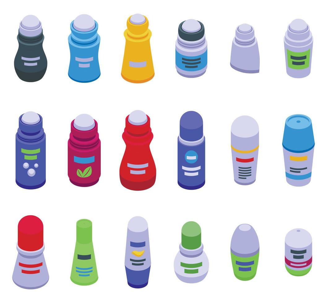 Roll-on deodorant icons set isometric vector. Spa skin vector