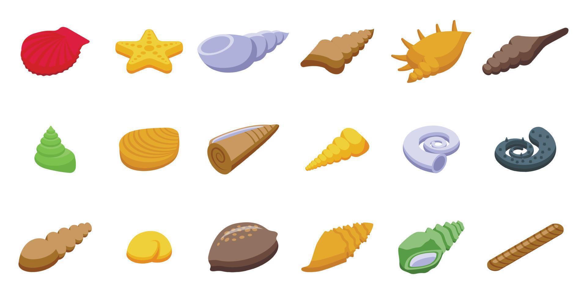 Conch icons set isometric vector. Beach shell vector