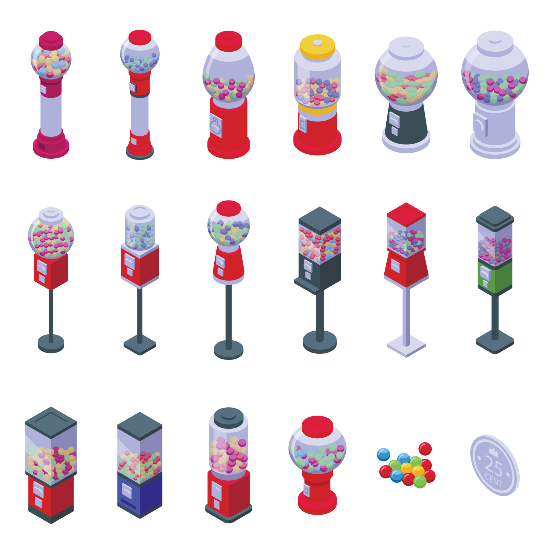 Bubblegum machine icons set isometric vector. Gum candy 19052873 Vector