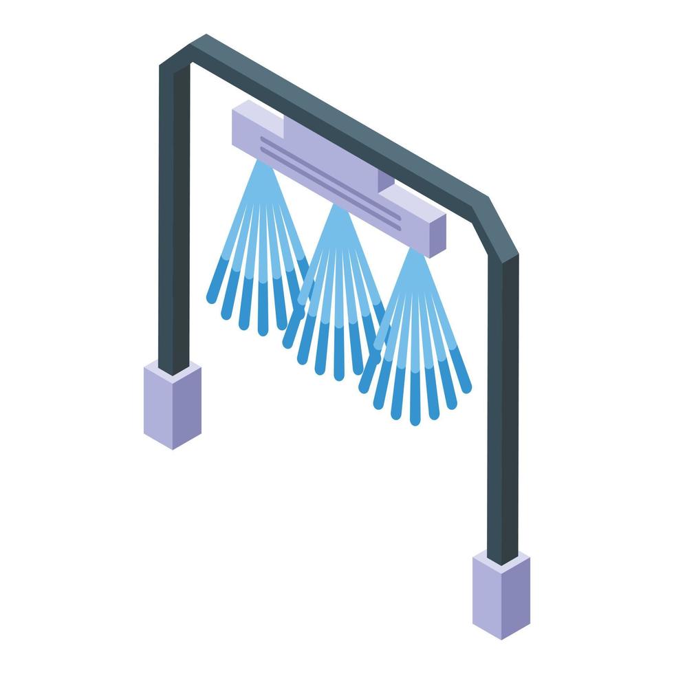 vector isométrico del icono de espolvorear de lavado de autos automatizado. limpieza automática