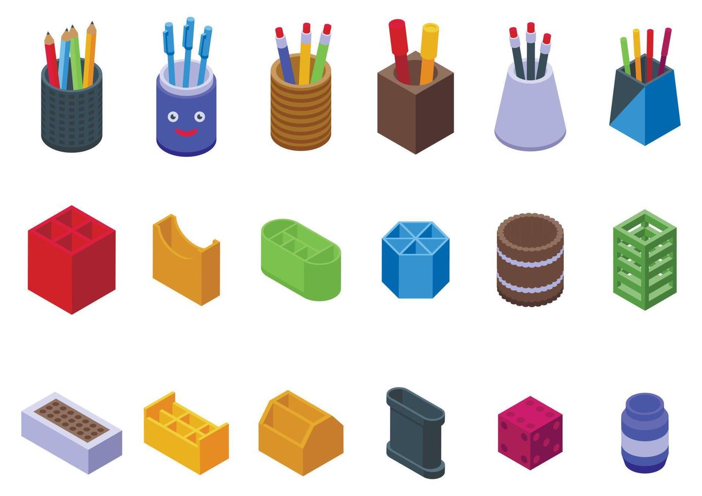 Pencil stand icons set isometric vector. School office vector