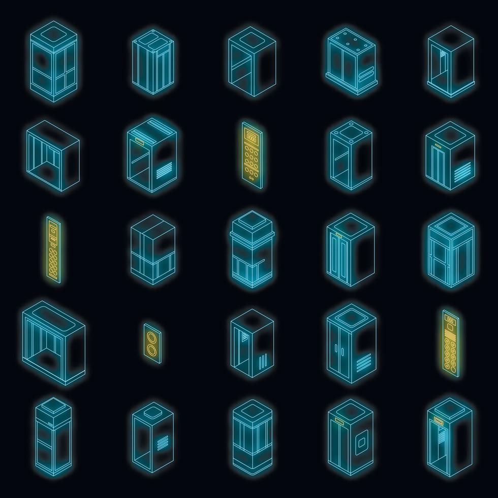 Elevator icons set vector neon