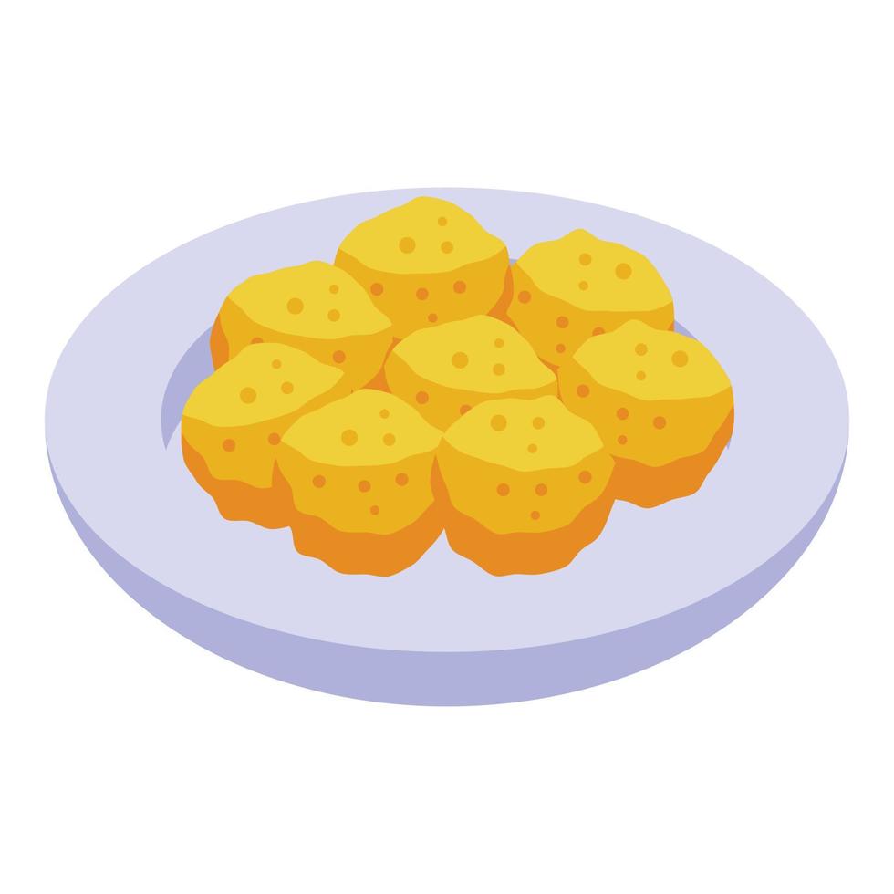 vector isométrico del icono de la placa de croqueta. comida de queso