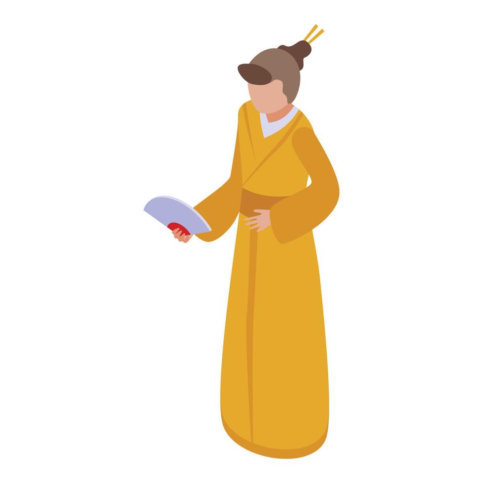 icono de geisha amarillo vector isométrico. arte de niña