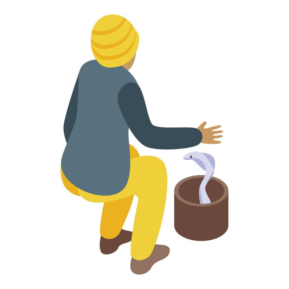 Man snake charmer icon isometric vector. India flute vector