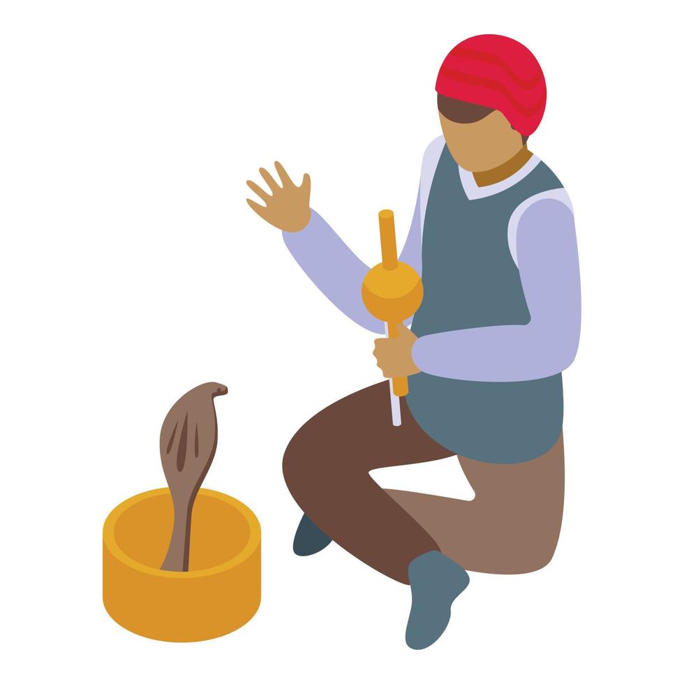 Sits snake charmer icon isometric vector. India sage vector