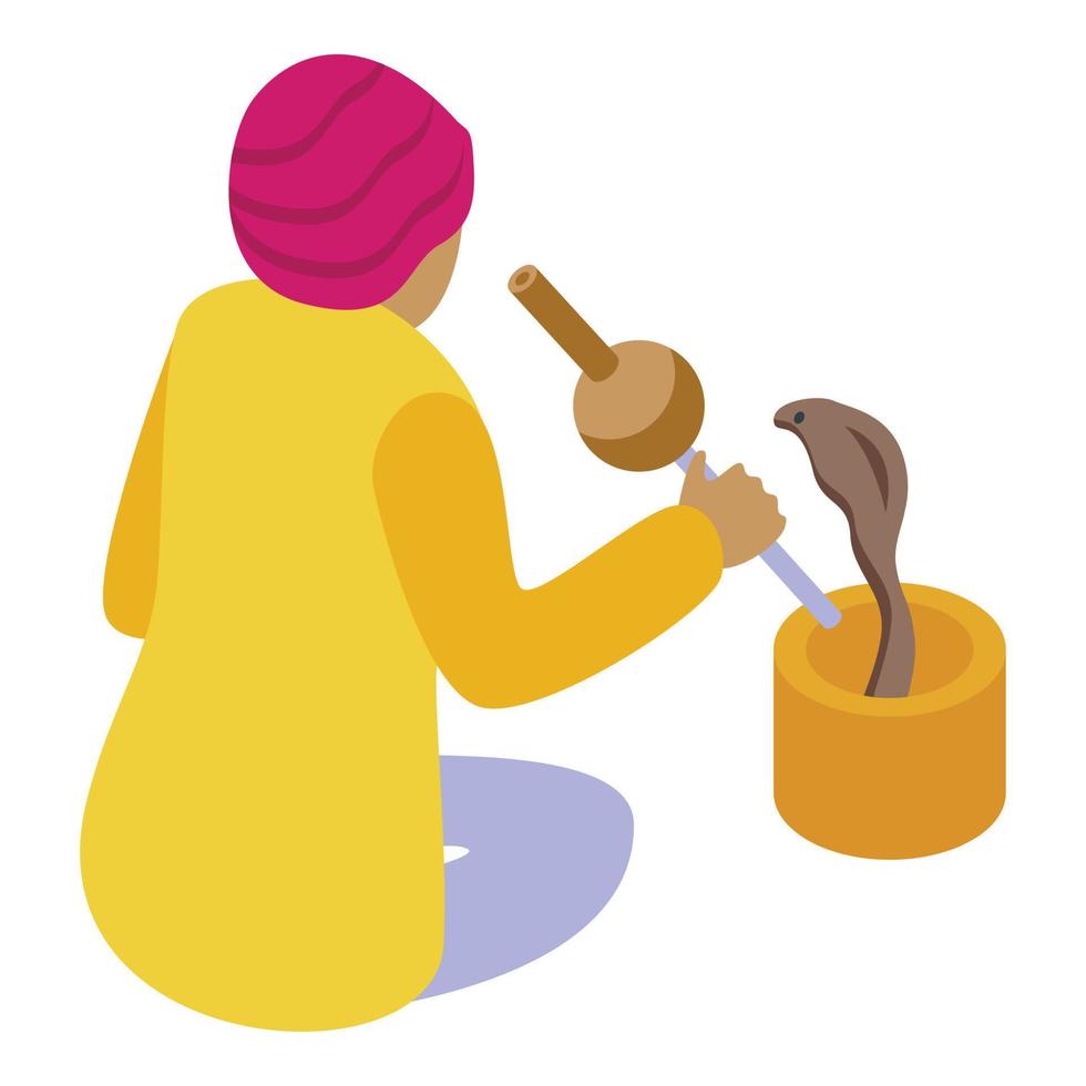 Sage snake charmer icon isometric vector. Indian basket vector