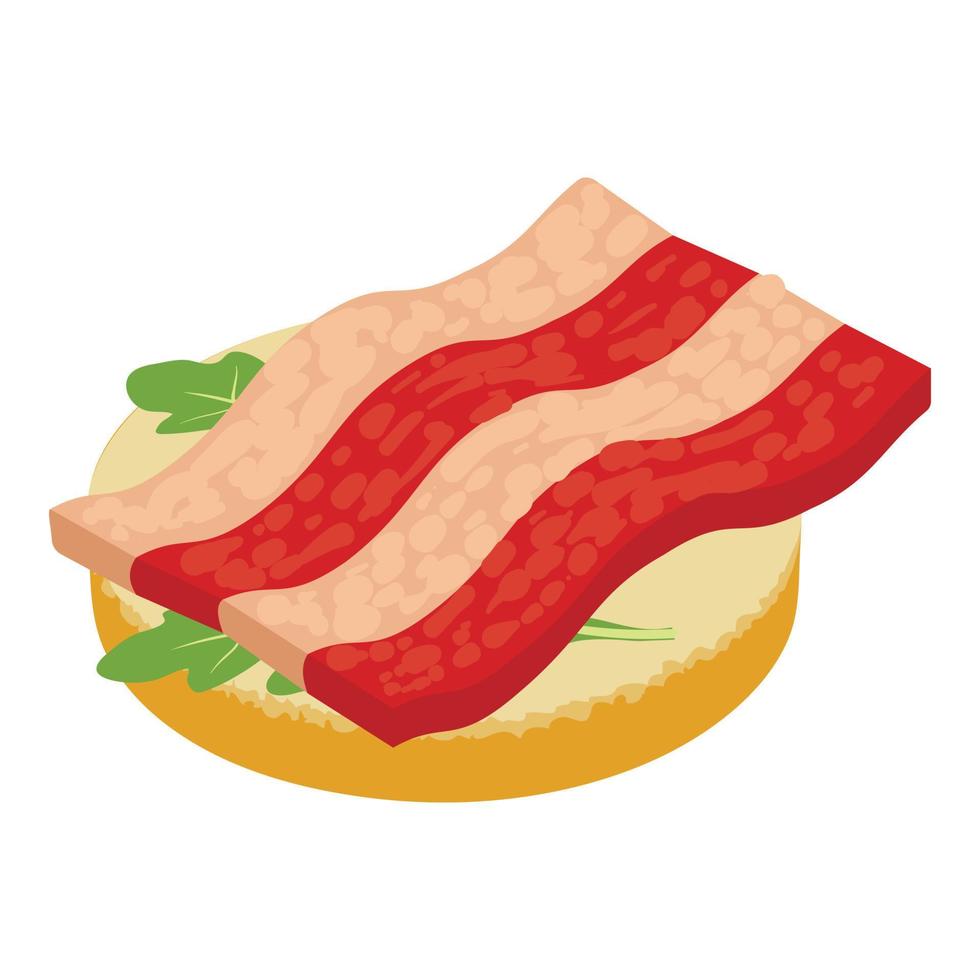 icono de sándwich de jamón vector isométrico. Sándwich con trozo de jamón y hoja de rúcula