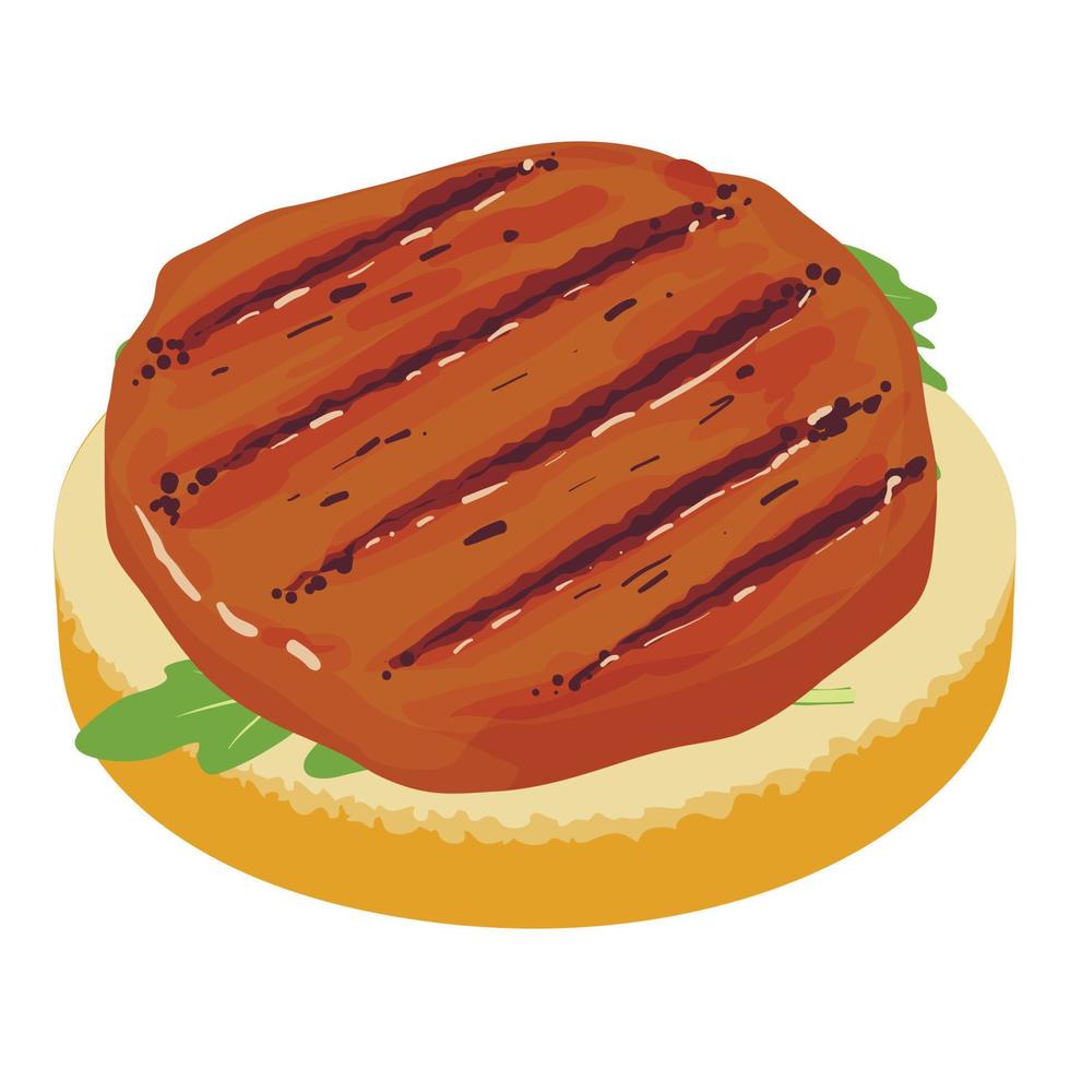 Pork sandwich icon isometric vector. Sandwich with grilled meat and arugula leaf vector