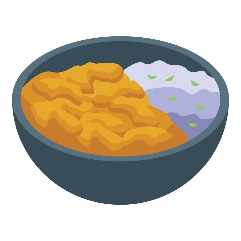 vector isométrico del icono de mariscos de arroz. tempura frita