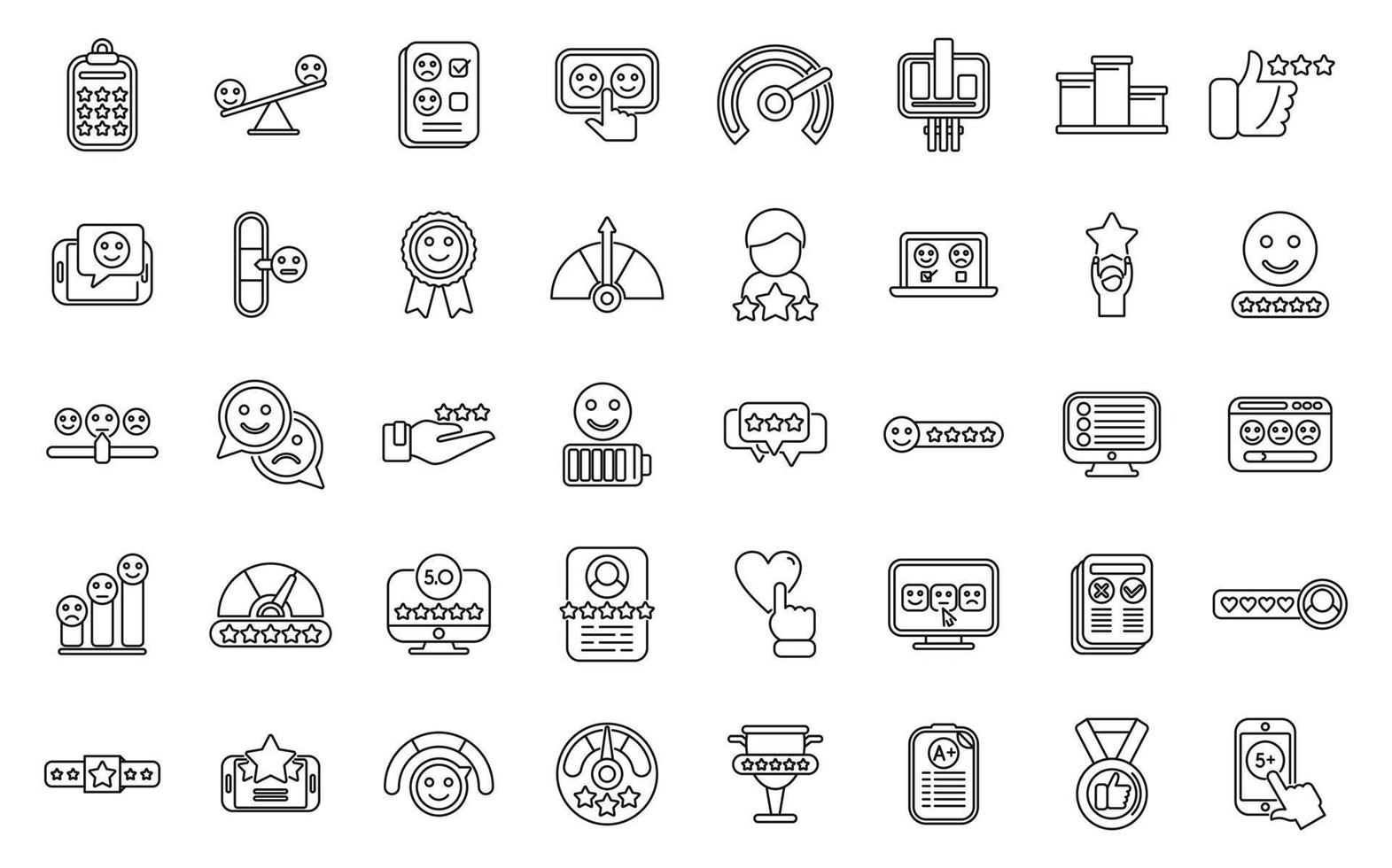 Satisfaction level icons set outline vector. Customer smile vector