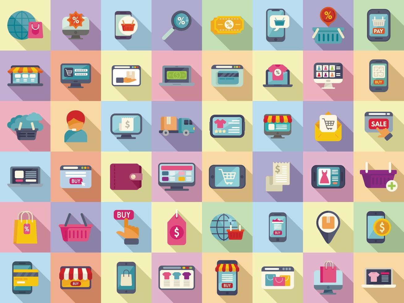 Online store icons set flat vector. Money shop vector