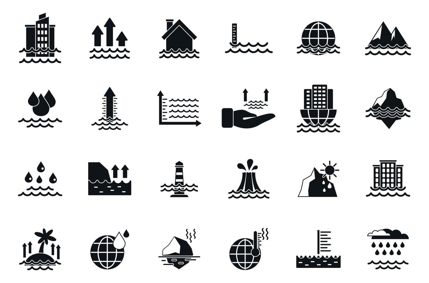 Sea level rise icons set simple vector. Water level vector