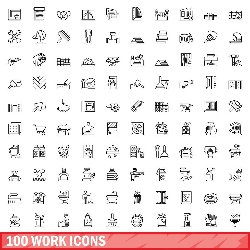 100 iconos de trabajo conjunto, estilo de contorno vector