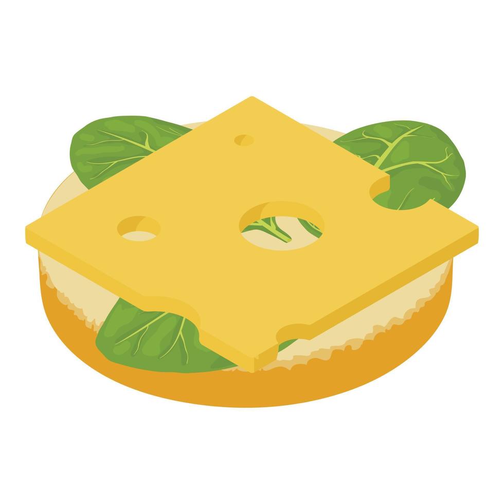 icono de sándwich de queso vector isométrico. sándwich con rebanada de queso y espinacas