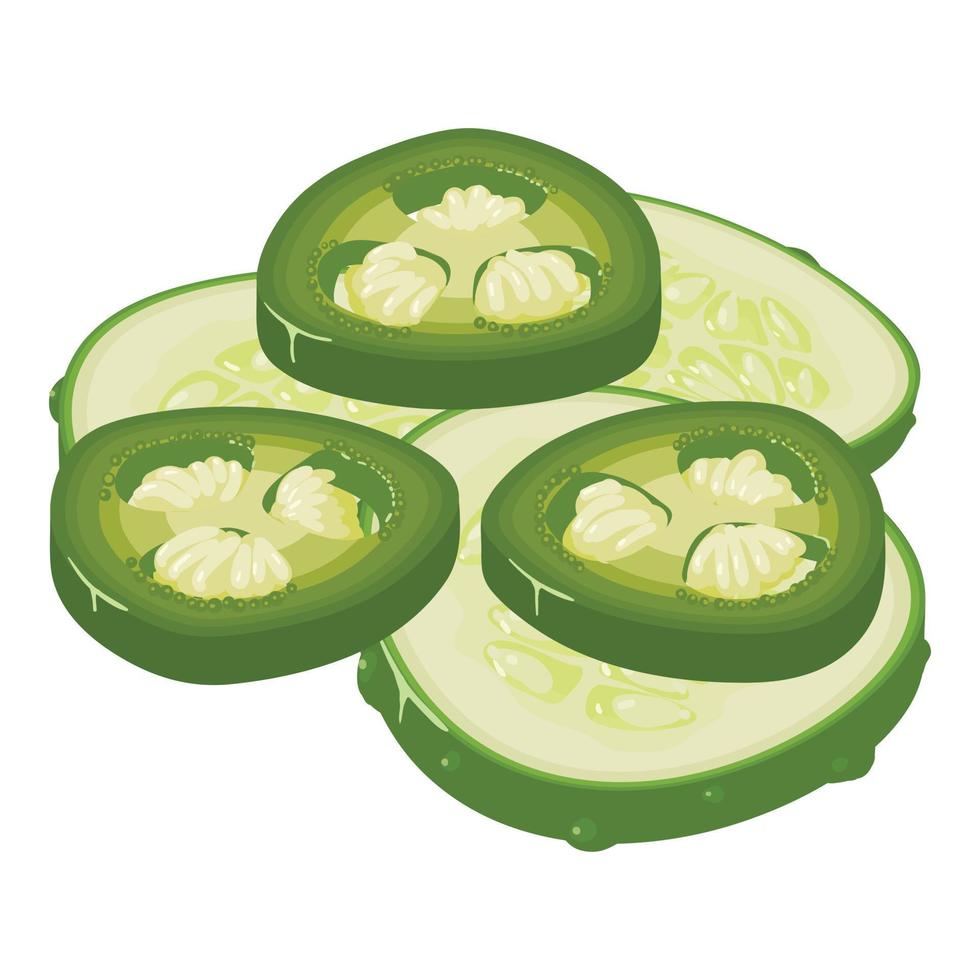 Green vegetable icon isometric vector. Chopped green hot pepper and cucumber vector