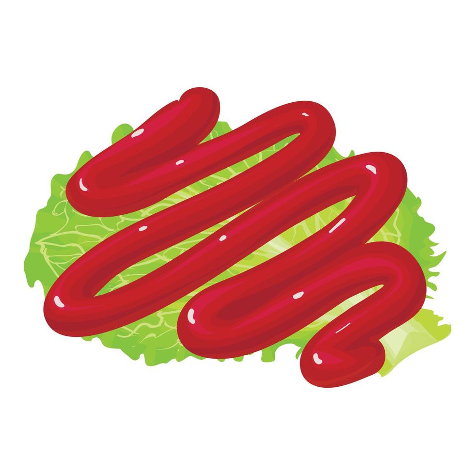 Sandwich ingredient icon isometric vector. Ketchup strip on fresh green lettuce vector