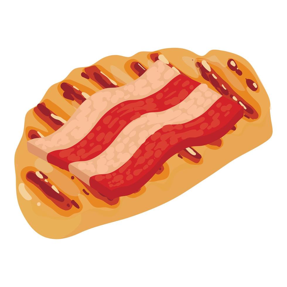 Meat product icon isometric vector. Piece of fresh bacon on fried chicken fillet vector