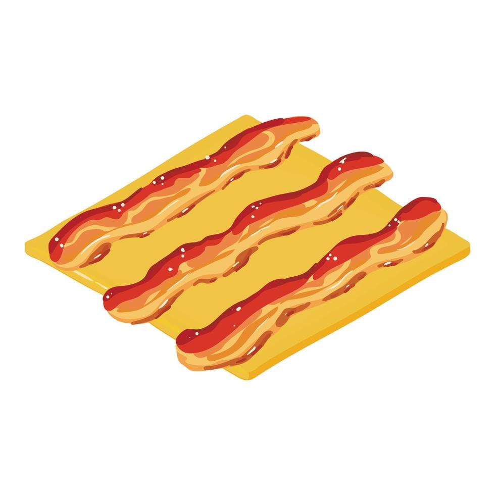 Snack product icon isometric vector. Fried slice of bacon on cheese strip icon vector