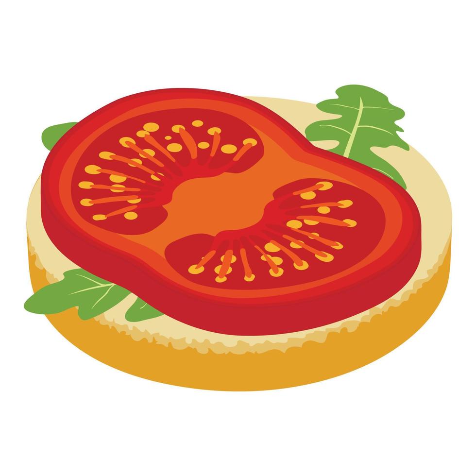 icono de sándwich de tomate vector isométrico. sándwich con rodaja de tomate y rúcula