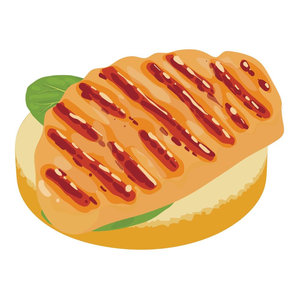 Meat sandwich icon isometric vector. Sandwich with grilled meat and spinach leaf vector