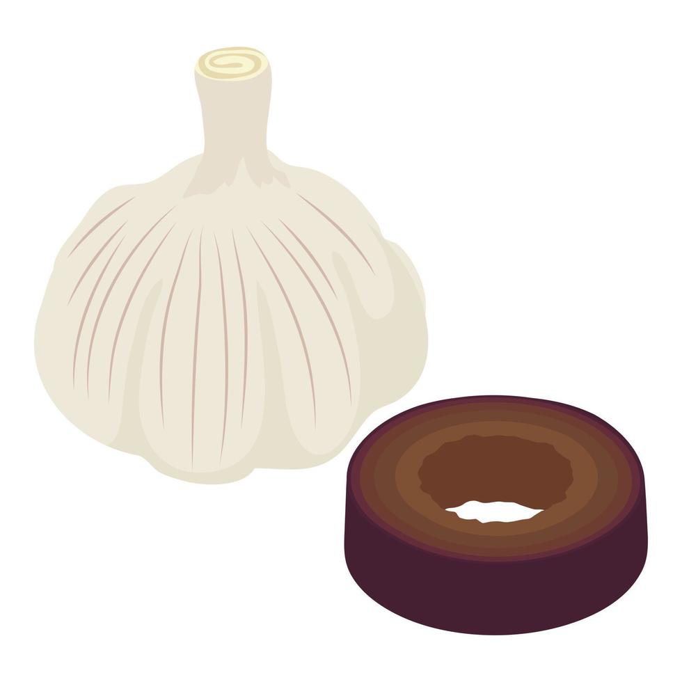 Cuisine ingredient icon isometric vector. Garlic and round black olive slice vector