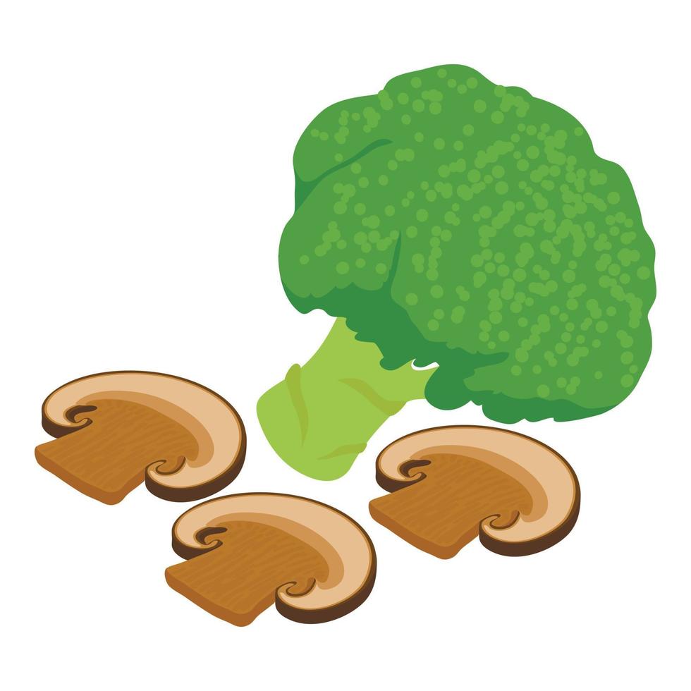 Useful food icon isometric vector. Green fresh broccoli and champignon mushroom vector