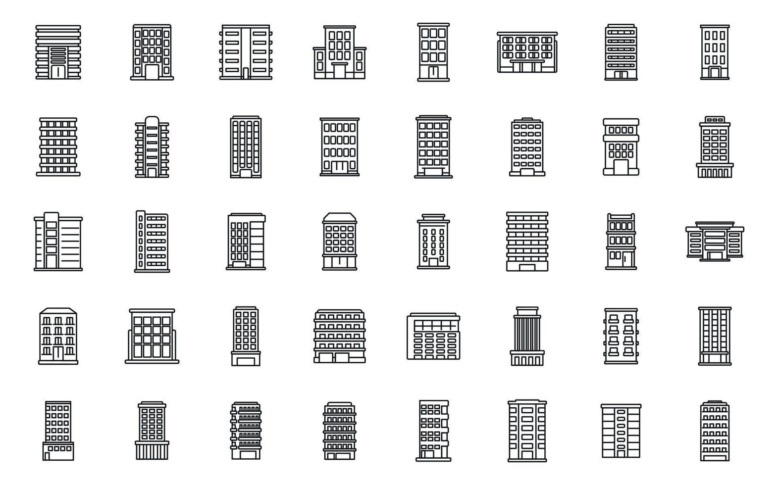 Multistory building icons set outline vector. Architecture interior vector