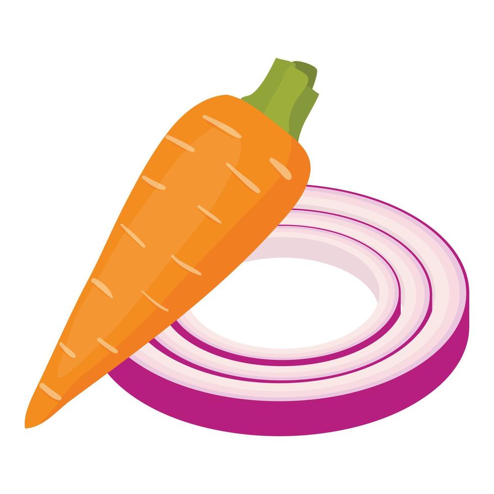 Fresh vegetable icon isometric vector. Whole raw carrot and red onion ring icon vector