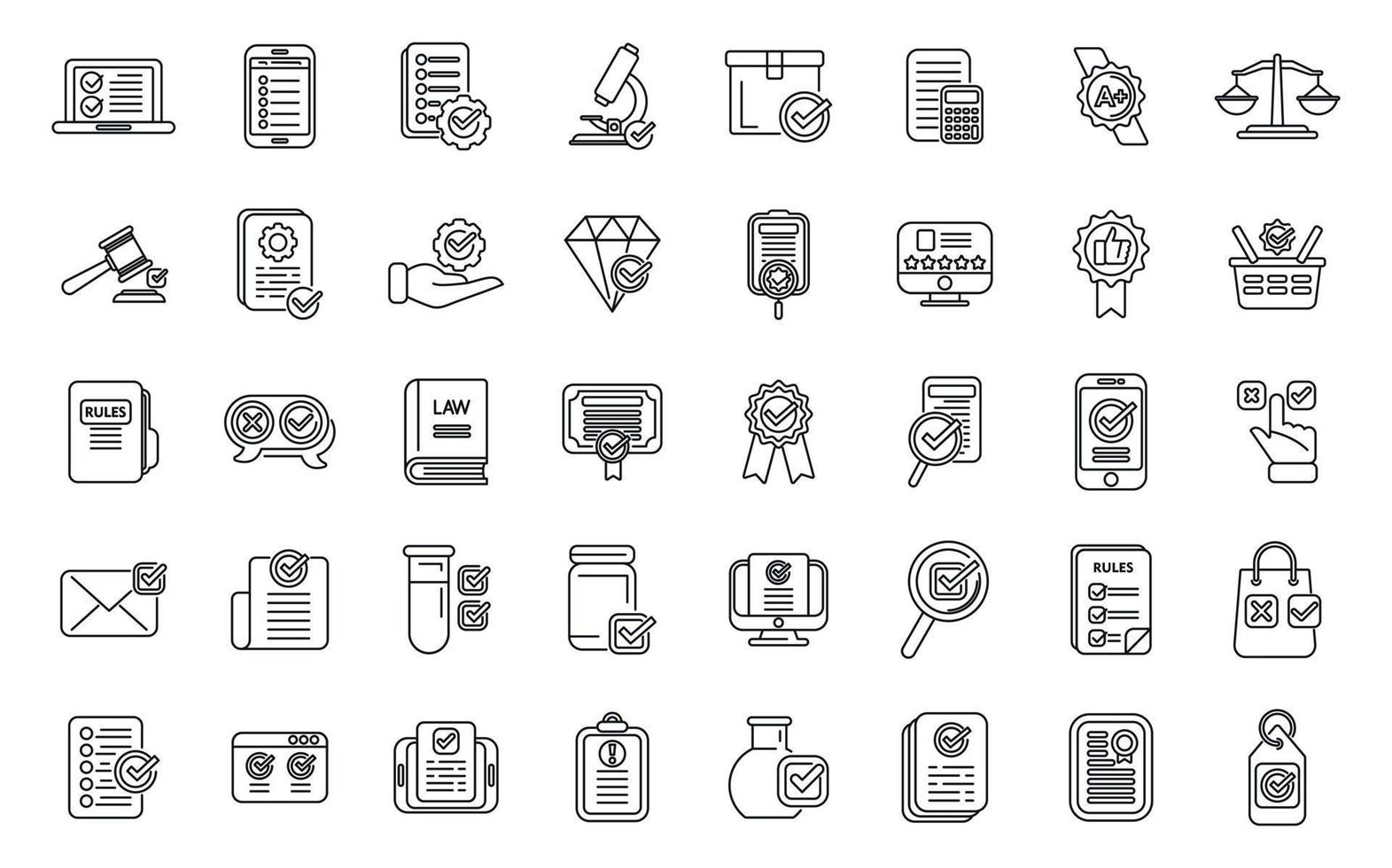 Regulated products icons set outline vector. Quality control vector