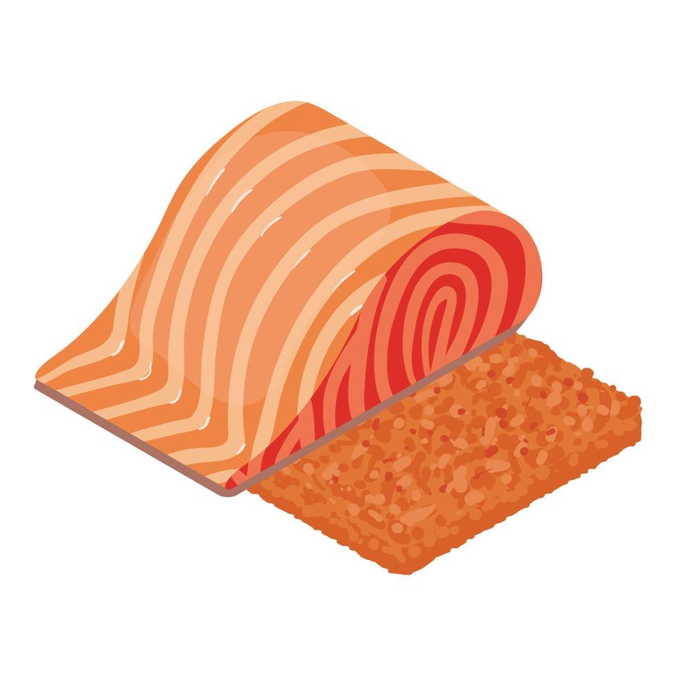 Sea food icon isometric vector. Big piece of fresh red fish and minced fish icon vector