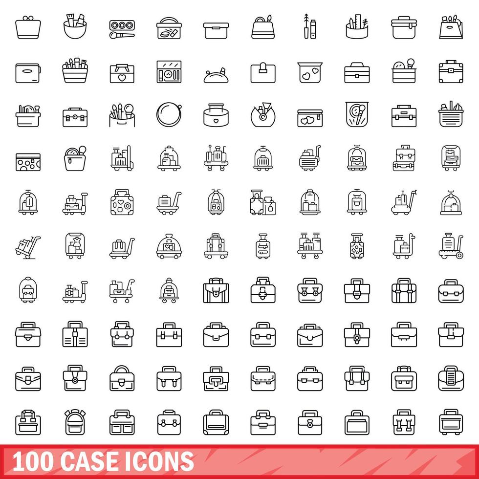 100 case icons set, outline style vector