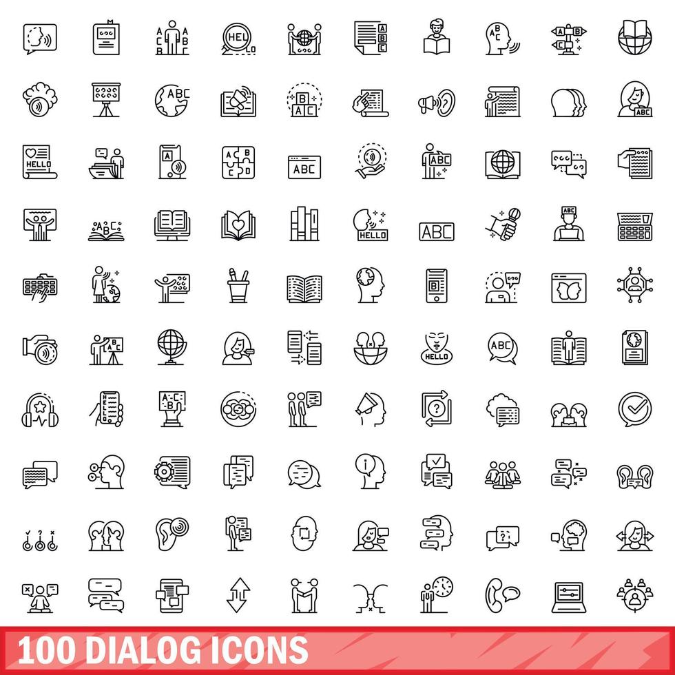 100 dialog icons set, outline style vector