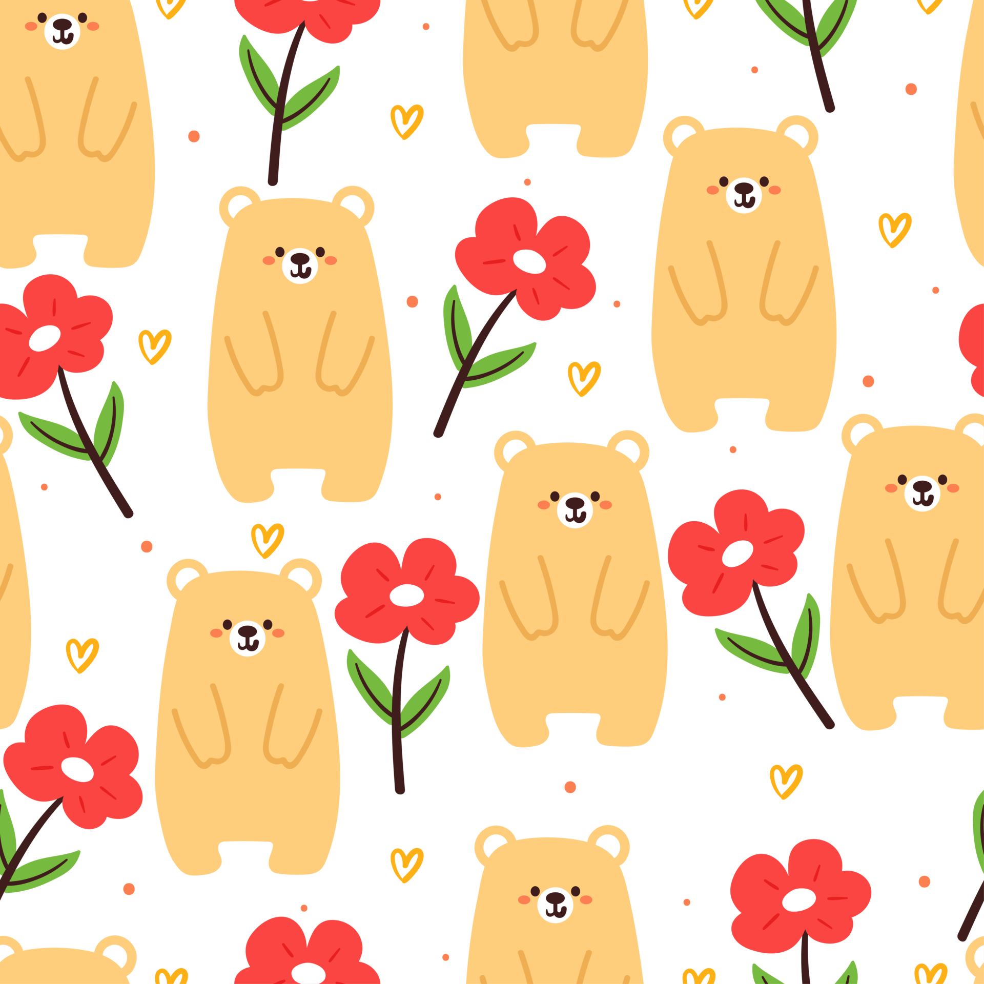 seamless pattern cartoon bear and flower. cute animal wallpaper