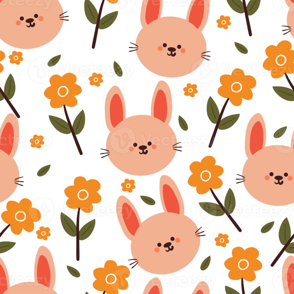 lapin de dessin animé de modèle sans couture et fleur. papier peint animal mignon pour textile, papier cadeau png