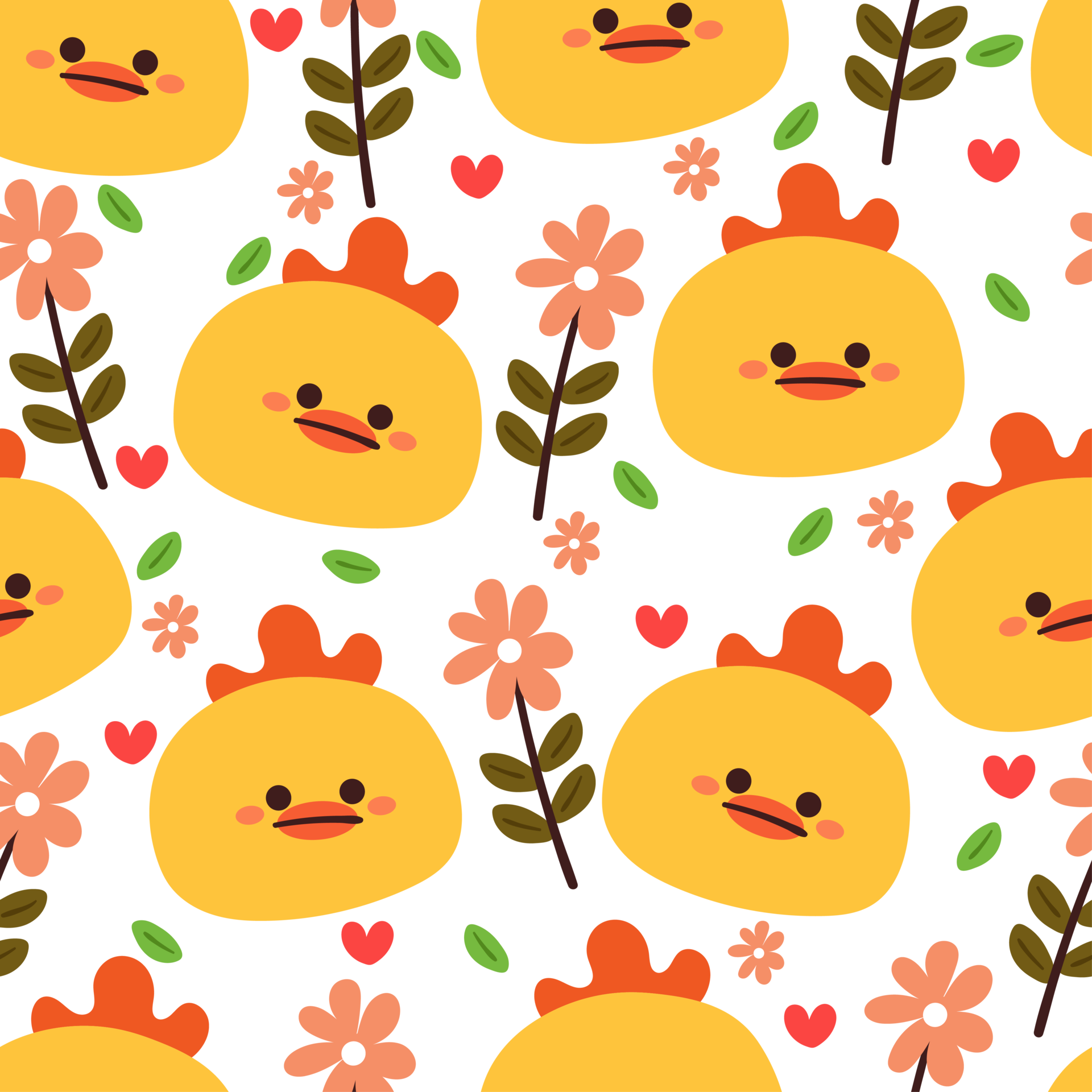 seamless pattern cartoon chick and plant. cute animal wallpaper for