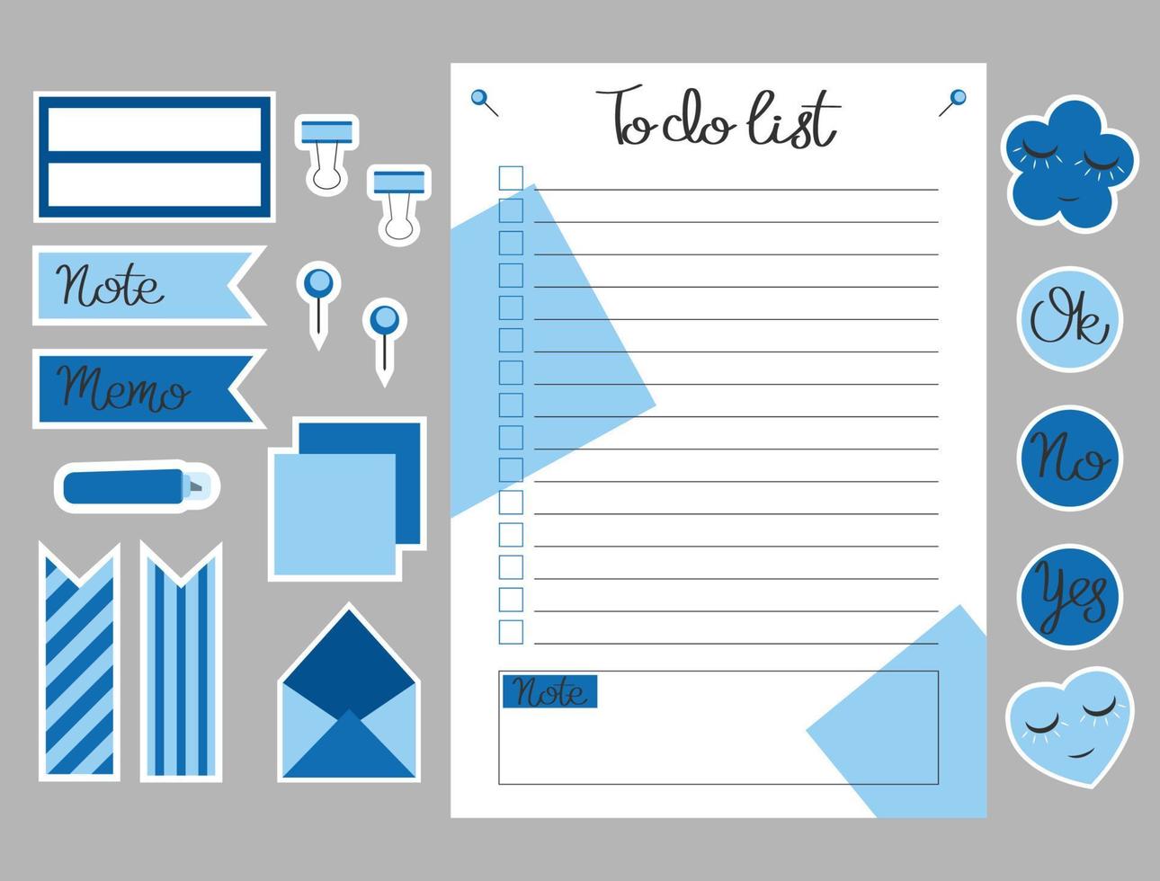 Set of to do list and stickers. To-Do List. Template for agenda, planners, checklists, notebooks, cards and other stationery. Event planner template. Layout in A6. vector