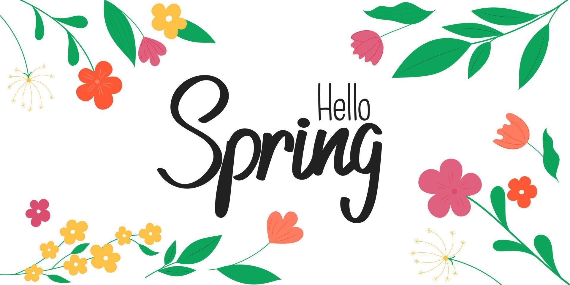 Spring card with flowers. Spring background with flowers. Spring lettering vector