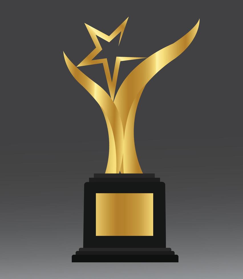 Golden star trophy award of different shape realistic set isolated on gradient background vector illustration.