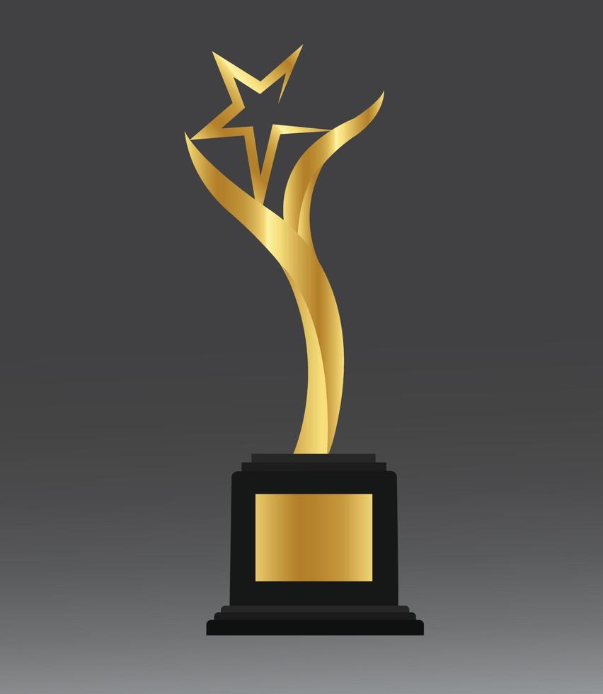 Golden star trophy award of different shape realistic set isolated on gradient background vector illustration.