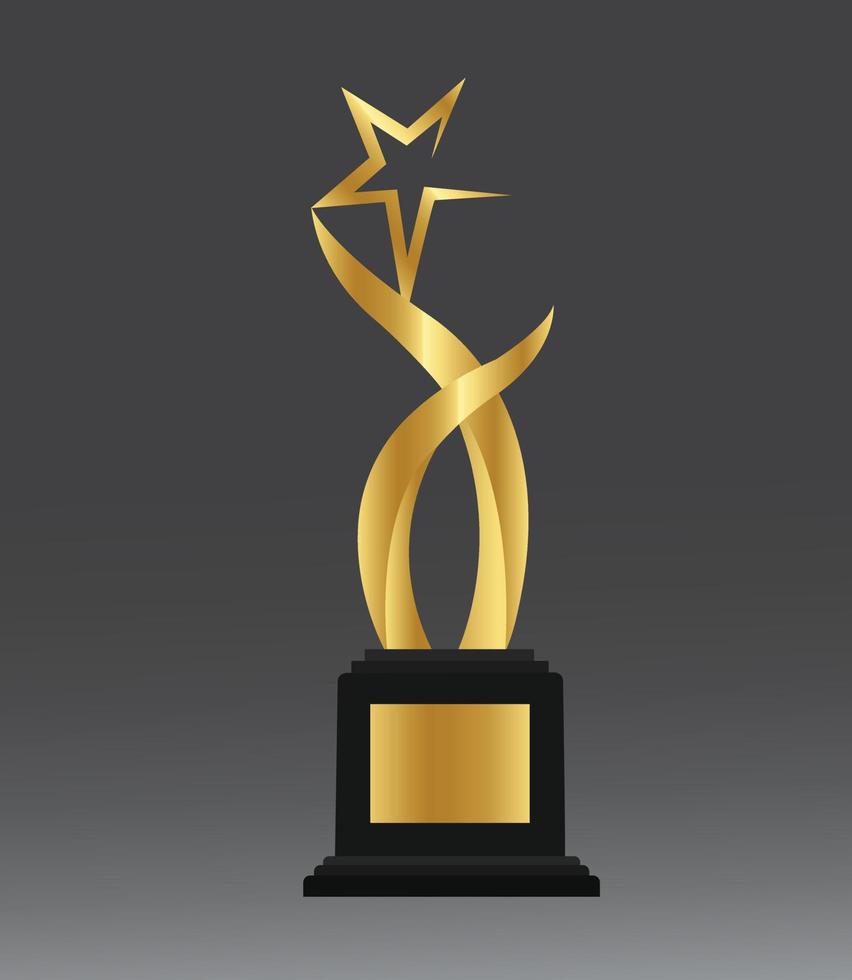 premio de trofeo de estrella dorada de conjunto realista de forma diferente aislado en la ilustración de vector de fondo degradado.