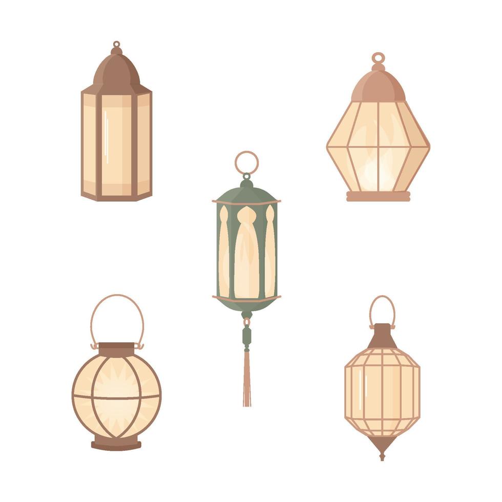 Ramadan kareem lantern set in islamic style. Vector light lamp