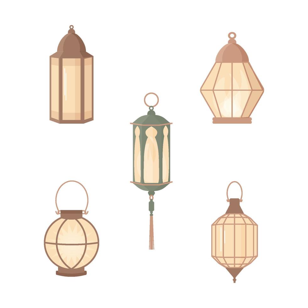 Ramadan kareem lantern set in islamic style. Vector light lamp